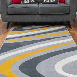Yellow Grey Swirl Pattern Living Room Rug - Milan - 60cm x 110cm