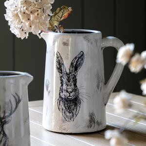 Hare Distressed Pitcher Vase White/Black
