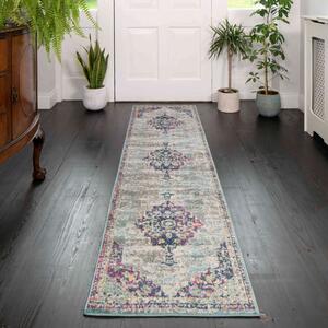 Faded Distressed Colourful Oriental Pattern Runner Rug - Oscar - 60cm x 240cm Runner