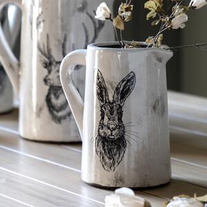 Hare Distressed Pitcher Vase White