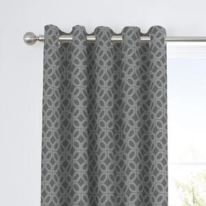 Curtina Oriental Squares Geometric Charcoal Eyelet Curtains Charcoal and White