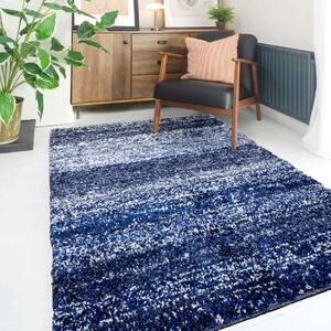 Navy Mottled Striped Shaggy Living Room Rug - Murano - 60cm x 110cm