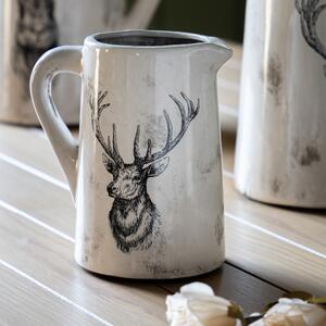 Stag Distressed Pitcher Vase White