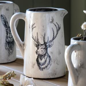 Stag Distressed Pitcher Vase White