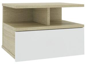 Floating Nightstand White and Sonoma Oak 40x31x27cm Engineered Wood