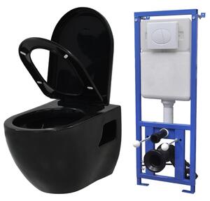 Wall-Hung Toilet with Concealed Cistern Ceramic Black