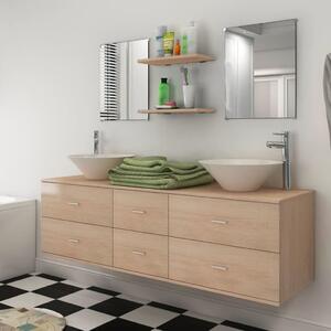 Seven Piece Bathroom Furniture and Basin Set Beige