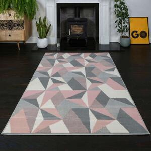 Pink Grey Modern Geometric Living Room Rug - Milan - 60cm x 110cm
