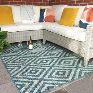 Blue Geometric Indoor Outdoor Weatherproof Rugs - Habitat - 60cm x 110cm