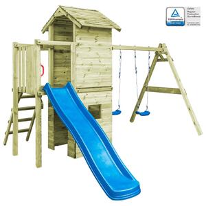 Playhouse with Ladder, Slide and Swings 390x353x268 cm Wood