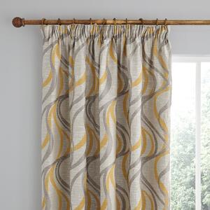 Mirage Ochre Pencil Pleat Curtains Yellow and Grey