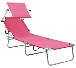 Folding Sun Lounger with Canopy Pink Aluminium