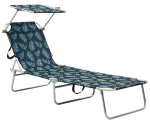 Folding Sun Lounger with Canopy Leaf Print Aluminium