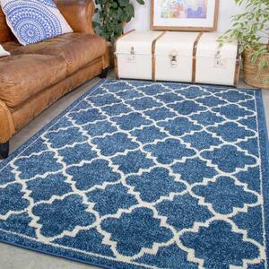 Blue Navy Modern Trellis Living Room Rug - Vivid - 60cm x 110cm