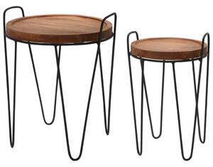 H&S Collection 2 Piece Side Table Set Round Teak