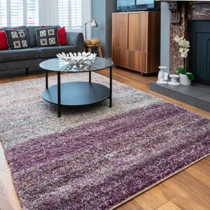 Rich Purple Striped Mottled Shaggy Living Room Rug - Murano - 60cm x 110cm