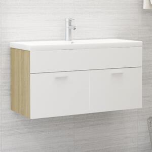 Sink Cabinet White and Sonoma Oak 90x38.5x46 cm Chipboard