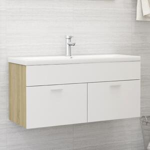 Sink Cabinet White and Sonoma Oak 100x38.5x46 cm Chipboard