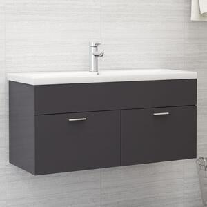 Sink Cabinet High Gloss Grey 100x38.5x46 cm Engineered Wood