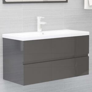 Sink Cabinet High Gloss Grey 90x38.5x45 cm Chipboard