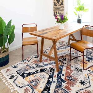 Colourful Aztec Tribal Distressed Moroccan Dining Table Rug - Souk - 60cm x 110cm