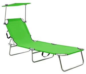 Folding Sun Lounger with Canopy Green Aluminium