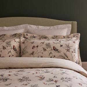 Dorma Brushed Cotton Woodland Robin Oxford Pillowcase Pair White