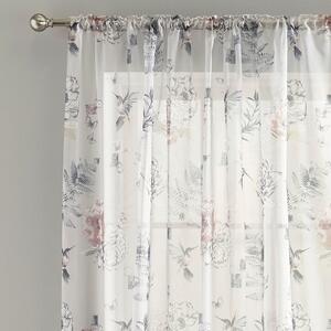 Heavenly Hummingbird Dove Grey Slot Top Single Voile Panel White, Grey and Pink