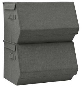 Stackable Storage Boxes with Lid Set of 2 pcs Fabric Anthracite