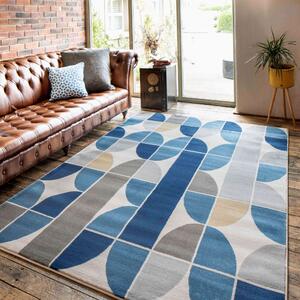 Soft Blue Bold Modern Retro Living Room Area Rug - Alabama - 60cm x 110cm