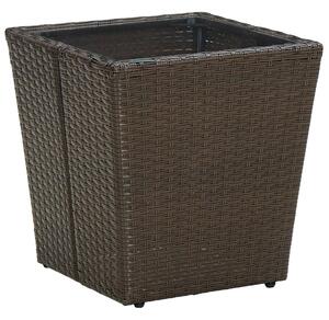 Tea Table Brown 41.5x41.5x44 cm Poly Rattan and Tempered Glass