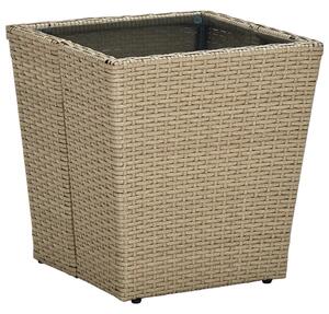 Tea Table Beige 41.5x41.5x44 cm Poly Rattan and Tempered Glass