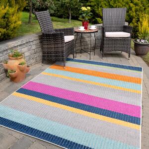 Multicolour Striped Outdoor Patio Rug - Opera - 60cm x 110cm