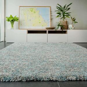 Soft Mottled Duck Egg Shaggy Area Rug - Camberley - 60cm x 110cm
