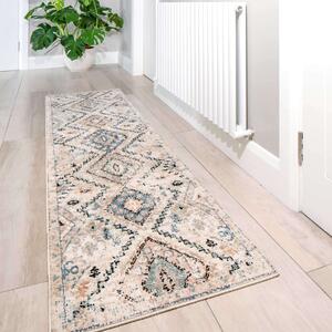 Soft Natural Blue Aztec Hallway Rug - Ikaro - 60cm x 110cm