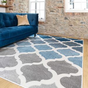Fresh Trellis Blue Living Room Rug - Topaz - 60cm x 110cm