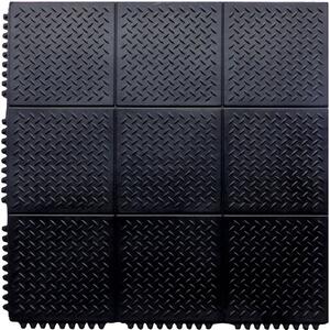 Interlocking Rubber Checker Plate Floor Mat - Black - 90x90cm