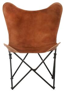Foldable Butterfly Chair Brown Real Leather
