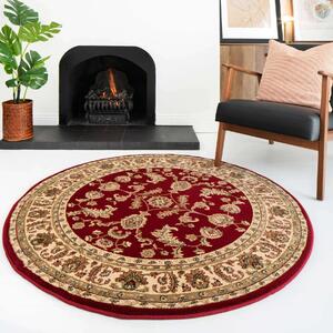 Traditional Red Motif Bordered Round Rug - Jasmine - 133cm x 133cm Circle