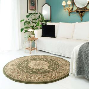 Traditional Green Bordered Round Rug - Jasmine - 133cm x 133cm Circle