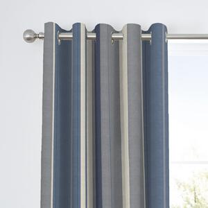 Fusion Whitworth Striped Blue Eyelet Curtains Blue, Grey and Cream