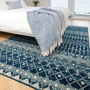 Blue Moroccan Tile Living Room Rug - Moda - 60cm x 110cm