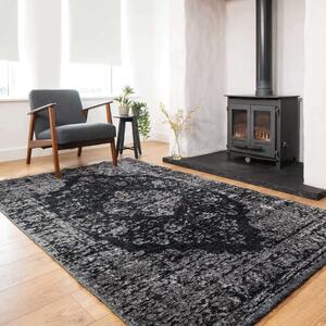 Reversible Distressed Black Oriental Rug - Panorama - 115cm x 170cm