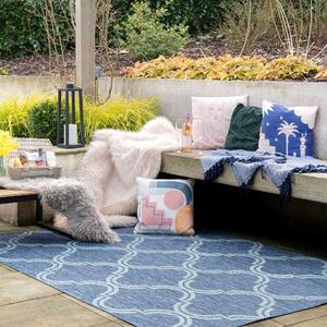Navy Trellis Indoor Outdoor Area Rug - Decker - 60cm x 110cm