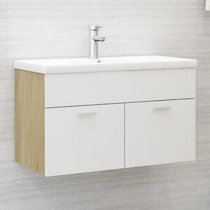 Sink Cabinet White and Sonoma Oak 80x38.5x46 cm Chipboard