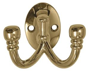 Ball End Double Robe Hook - Polished Brass