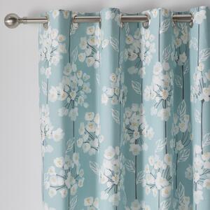 Erin Teal Eyelet Curtains Blue, Blush and White