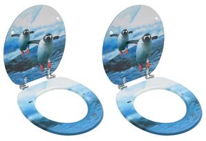 WC Toilet Seats with Lid 2 pcs MDF Penguin Design