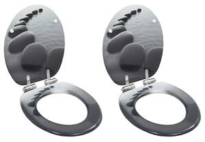 WC Toilet Seats 2 pcs with Soft Close Lids MDF Stones Design