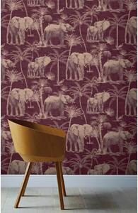 Arthouse Elephant Grove Jungle Embossed Metallic Aubergine Wallpaper